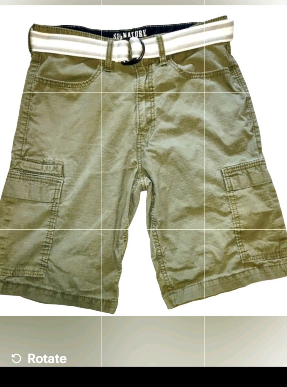 Signature by Levi Strauss Men Cargo Shorts Webbing Belted Olive Green 32